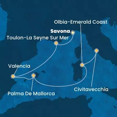 COSTA PACIFICA - Itinerario di 5 notti partendo da SAVONA il 19/04/2025 - Italia, Spagna, Isole Baleari