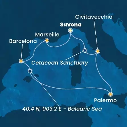 COSTA TOSCANA - Itinerario di 5 notti partendo da SAVONA il 16/02/2025 - Italia, Francia, Spagna