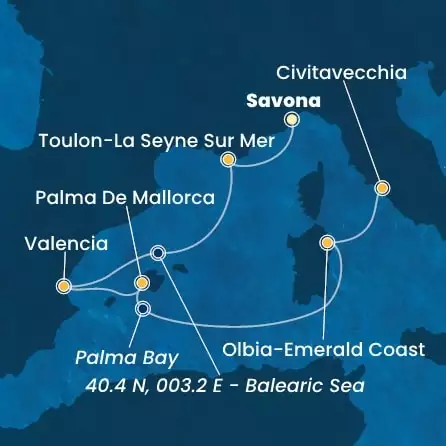 COSTA PACIFICA - Itinerario di 5 notti partendo da SAVONA il 31/05/2025 - Italia, Francia, Spagna, Isole Baleari