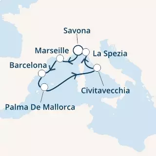 COSTA SMERALDA - Itinerario di 6 notti partendo da SAVONA il 15/02/2020 - Italia, Francia, Spagna, Isole Baleari