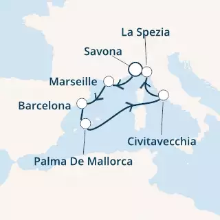 COSTA SMERALDA - Itinerario di 6 notti partendo da SAVONA il 22/02/2020 - Italia, Francia, Spagna, Isole Baleari
