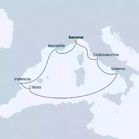 COSTA TOSCANA - Itinerario di 6 notti partendo da SAVONA il 15/05/2022 - Italia, Isole Baleari, Spagna, Francia