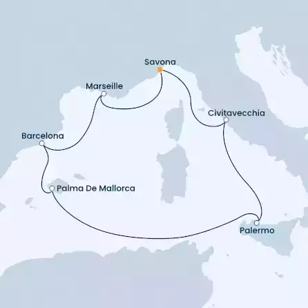 COSTA SMERALDA - Itinerario di 6 notti partendo da SAVONA il 14/05/2022 - Italia, Francia, Spagna, Isole Baleari