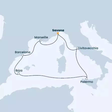 COSTA SMERALDA - Itinerario di 6 notti partendo da SAVONA il 27/05/2023 - Italia, Francia, Spagna, Isole Baleari