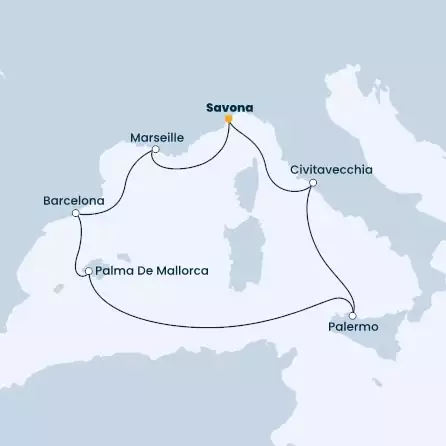 COSTA SMERALDA - Itinerario di 6 notti partendo da SAVONA il 25/03/2023 - Italia, Francia, Spagna, Isole Baleari