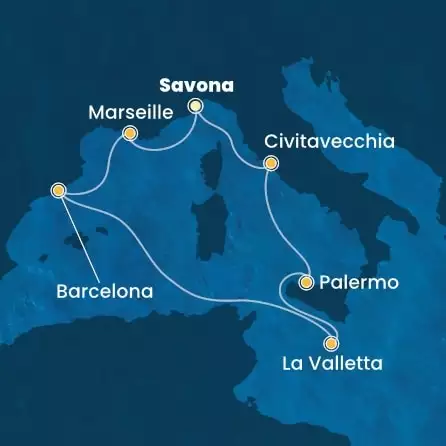 COSTA FORTUNA - Itinerario di 6 notti partendo da SAVONA il 02/11/2024 - Italia, Malta, Spagna, Francia