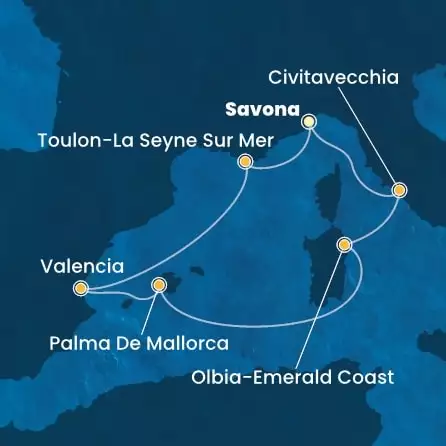 COSTA PACIFICA - Itinerario di 6 notti partendo da SAVONA il 19/04/2025 - Italia, Spagna, Isole Baleari
