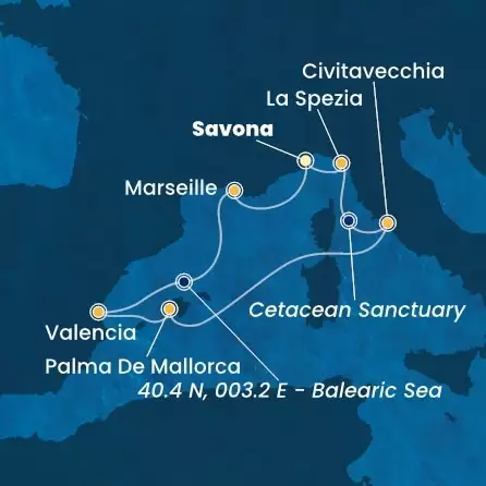 COSTA PACIFICA - Itinerario di 6 notti partendo da SAVONA il 06/10/2024 - Italia, Isole Baleari, Spagna, Francia
