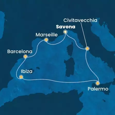 COSTA SMERALDA - Itinerario di 6 notti partendo da SAVONA il 07/06/2026 - Italia, Francia, Spagna, Isole Baleari