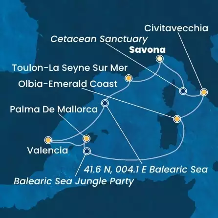 COSTA PACIFICA - Itinerario di 6 notti partendo da SAVONA il 09/08/2025 - Italia, Spagna, Isole Baleari