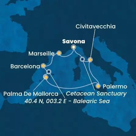 COSTA TOSCANA - Itinerario di 6 notti partendo da SAVONA il 11/05/2025 - Italia, Francia, Spagna, Isole Baleari