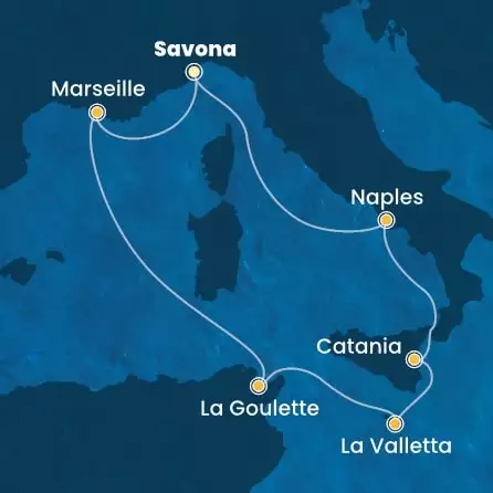 COSTA FASCINOSA - Itinerario di 6 notti partendo da SAVONA il 25/10/2025 - Italia, Francia, Malta