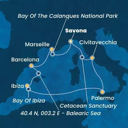 COSTA TOSCANA - Itinerario di 6 notti partendo da SAVONA il 25/05/2025 - Italia, Francia, Spagna, Isole Baleari