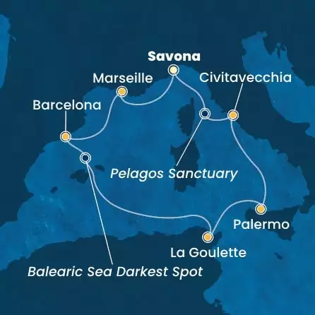 COSTA SMERALDA - Itinerario di 6 notti partendo da SAVONA il 28/03/2026 - Italia, Francia, Spagna