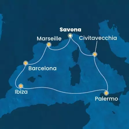 COSTA SMERALDA - Itinerario di 6 notti partendo da SAVONA il 12/09/2026 - Italia, Francia, Spagna, Isole Baleari