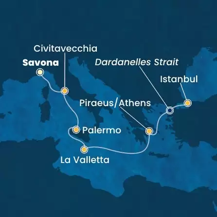 COSTA FORTUNA - Itinerario di 6 notti partendo da SAVONA il 08/06/2025 - Italia, Malta, Grecia, Turchia
