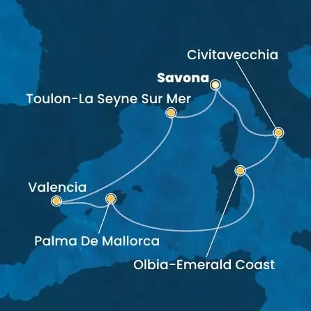 COSTA PACIFICA - Itinerario di 6 notti partendo da SAVONA il 10/05/2025 - Italia, Spagna, Isole Baleari
