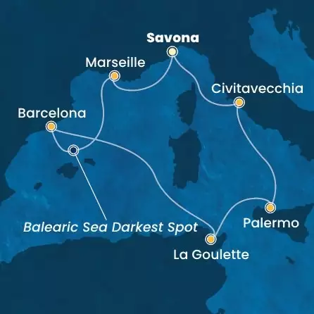 COSTA PACIFICA - Itinerario di 6 notti partendo da SAVONA il 29/11/2025 - Italia, Francia, Spagna