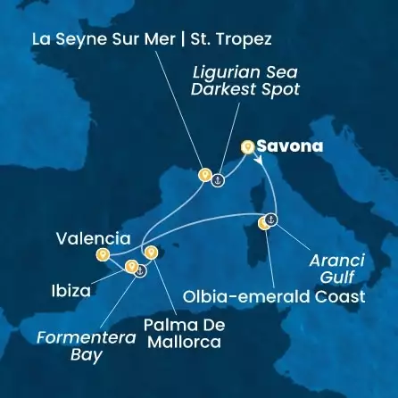 COSTA FASCINOSA - Itinerario di 6 notti partendo da SAVONA il 08/08/2027 - Italia, Spagna, Isole Baleari, Francia