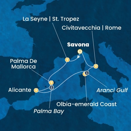 COSTA PACIFICA - Itinerario di 6 notti partendo da SAVONA il 07/06/2026 - Italia, Francia, Isole Baleari, Spagna