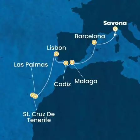 COSTA DIADEMA - Itinerario di 8 notti partendo da SAVONA il 02/11/2026 - Italia, Spagna, Portogallo, Isole Canarie