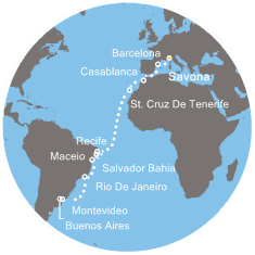 Spagna, Marocco, Isole Canarie, Brasile, Uruguay, Argentina