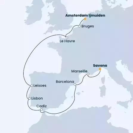 COSTA FASCINOSA - Itinerario di 9 notti partendo da SAVONA il 28/05/2022 - Italia, Francia, Spagna, Portogallo, Belgio