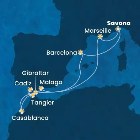 COSTA DIADEMA - Itinerario di 9 notti partendo da SAVONA il 08/10/2025 - Italia, Spagna, Marocco, Gibilterra, Francia