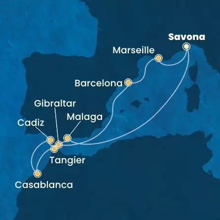 COSTA FORTUNA - Itinerario di 10 notti partendo da SAVONA il 19/04/2025 - Italia, Spagna, Marocco, Gibilterra, Francia