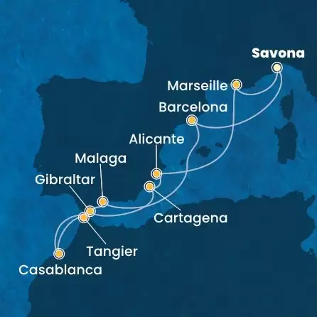 COSTA DIADEMA - Itinerario di 10 notti partendo da SAVONA il 28/10/2025 - Italia, Spagna, Marocco, Gibilterra, Francia