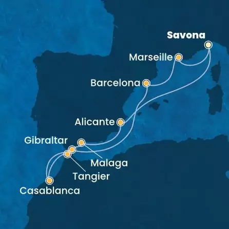 COSTA FORTUNA - Itinerario di 10 notti partendo da SAVONA il 30/04/2025 - Italia, Spagna, Marocco, Gibilterra, Francia