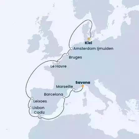 COSTA FASCINOSA - Itinerario di 11 notti partendo da SAVONA il 28/05/2022 - Italia, Francia, Spagna, Portogallo, Belgio, Germania