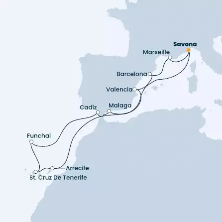 COSTA FIRENZE - Itinerario di 13 notti partendo da SAVONA il 27/10/2023 - Italia, Spagna, Isole Canarie, Madera, Francia