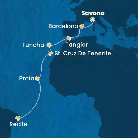 COSTA PACIFICA - Itinerario di 13 notti partendo da SAVONA il 03/11/2024 - Italia, Spagna, Marocco, Madera, Isole Canarie, Brasile