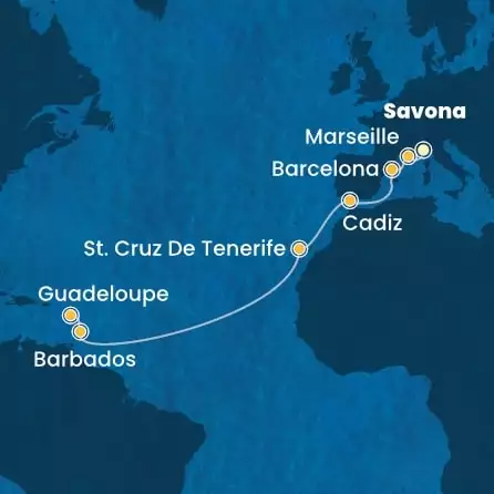 COSTA FASCINOSA - Itinerario di 13 notti partendo da SAVONA il 05/12/2024 - Italia, Francia, Spagna, Isole Canarie, Antille