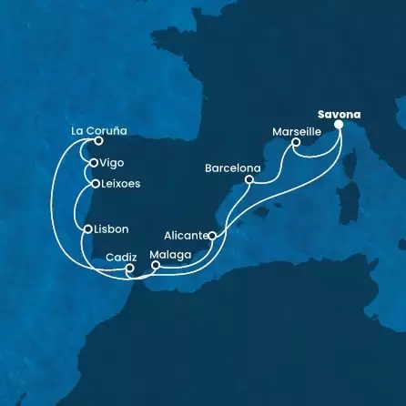 COSTA DIADEMA - Itinerario di 13 notti partendo da SAVONA il 17/11/2024 - Italia, Spagna, Portogallo, Francia