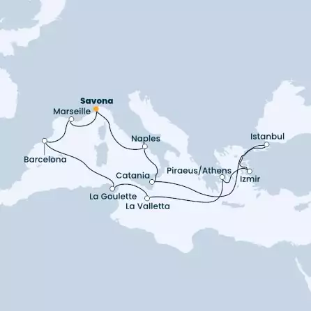 COSTA PACIFICA - Itinerario di 13 notti partendo da SAVONA il 24/11/2023 - Italia, Turchia, Grecia, Malta, Spagna, Francia