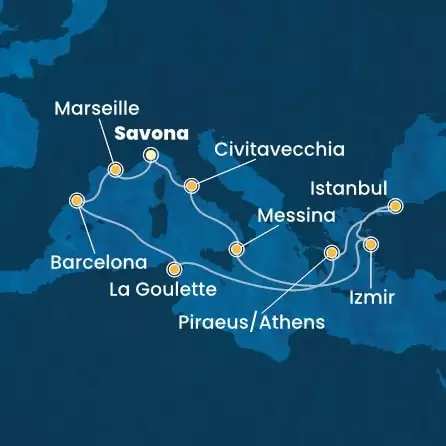 COSTA FORTUNA - Itinerario di 13 notti partendo da SAVONA il 18/04/2026 - Italia, Turchia, Grecia, Tunisia, Spagna, Francia