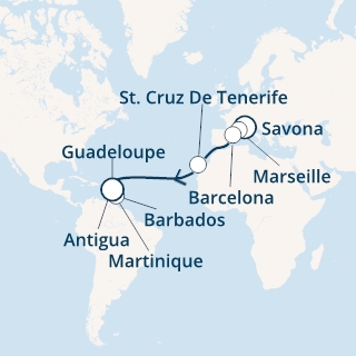Italia, Francia, Spagna, Isole Canarie, Antille