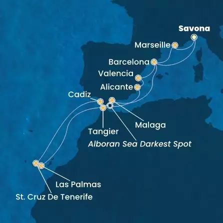 COSTA TOSCANA - Itinerario di 14 notti partendo da SAVONA il 13/11/2025 - Italia, Francia, Spagna, Isole Canarie, Marocco