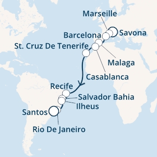 Italia, Francia, Spagna, Marocco, Isole Canarie, Brasile