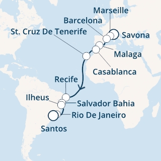 Italia, Francia, Spagna, Marocco, Isole Canarie, Brasile