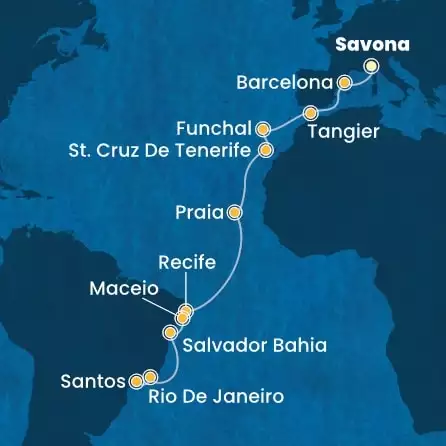COSTA PACIFICA - Itinerario di 18 notti partendo da SAVONA il 03/11/2024 - Italia, Spagna, Marocco, Madera, Isole Canarie, Brasile
