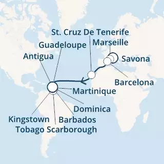 COSTA FAVOLOSA - Itinerario di 21 notti partendo da SAVONA il 06/12/2020 - Italia, Francia, Spagna, Isole Canarie, Antille, Trinidad e Tobago, Dominica
