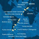 Italia, Francia, Spagna, Gibilterra, Portogallo, Isole Canarie, Capo Verde, Brasile, Argentina, Uruguay, Cile, Isole Falkland