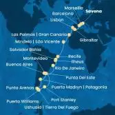 Italia, Francia, Spagna, Gibilterra, Portogallo, Isole Canarie, Capo Verde, Brasile, Argentina, Uruguay, Cile, Isole Falkland