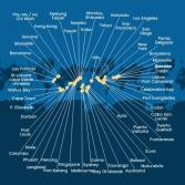 Italia, Francia, Spagna, Portogallo, Isole Azzorre, Stati Uniti, Florida (USA), Panama, Stati Uniti, Hawai, Nuova Zelanda