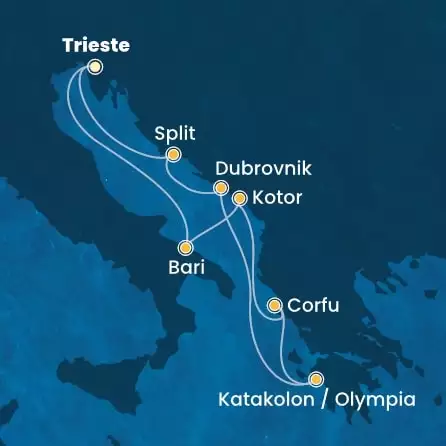 COSTA DELIZIOSA - Itinerario di 6 notti partendo da TRIESTE il 25/10/2025 - Italia, Montenegro, Grecia, Croazia