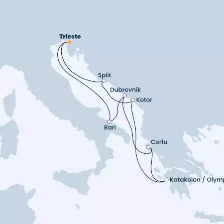 COSTA DELIZIOSA - Itinerario di 6 notti partendo da TRIESTE il 28/10/2023 - Italia, Croazia, Montenegro, Grecia