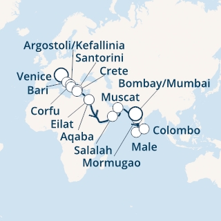 Italia, Grecia, Giordania, Israele, Oman, Maldive, Sri Lanka, India